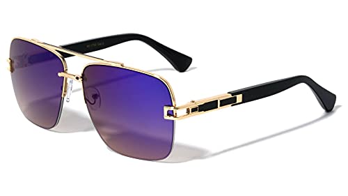 Dweebzilla Elegant Square Semi Rimless Fancy Metal & Plastic Luxury Aviator Sunglasses