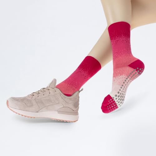 Image of Pilates Grip Yoga Socks with Grips for Women, Colorful Non Slip Crew Athletic Socks for Barre, Dance, Fitness, Home Workouts - Anti-Slip Design.(red