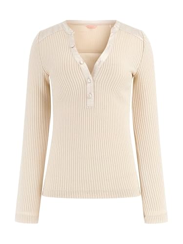 Guess Womens Eco Long Sleeve Matilde Henley Top, Peach Peony, Extra Large by GUESS - Image 2