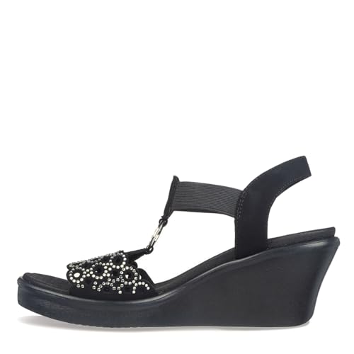 Skechers Women's RUMBLE ON - QUEEN B2 wedge sandal, Black/Silver 9 M