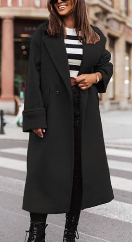 CHARTOU Women Pea Coat Lapel Collar Winter Long Trench Coat Warm Wool Blend Overcoat4