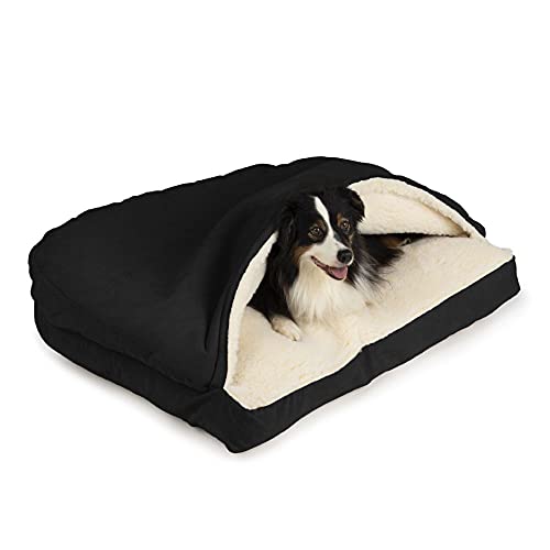 Image of Snoozer Rectangle Cozy Cave Dog Bed, Hooded Dog Bed, Black (L)