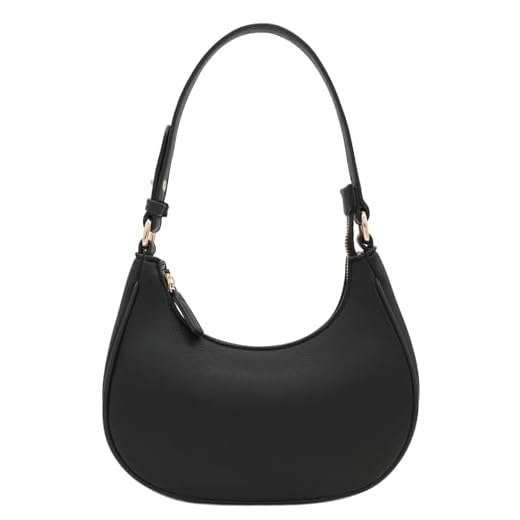 FashionPuzzle Small Crescent Shoulder Bag Underarm Purse (Black)