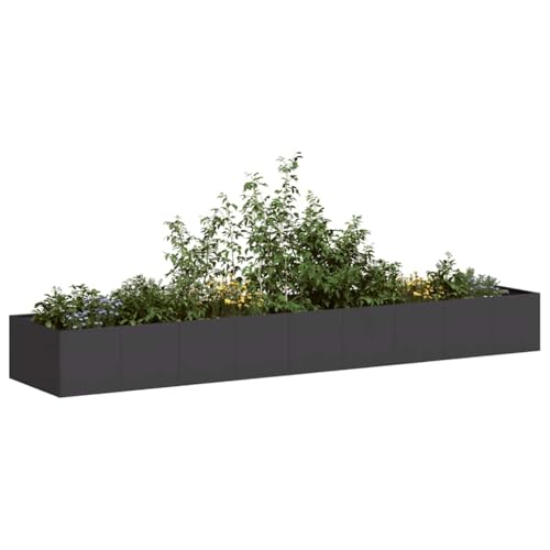 Gecheer Jardinera Acero Negro 360x80x40 cm,Jardinera Exterior para Jardín Balcón o Patio