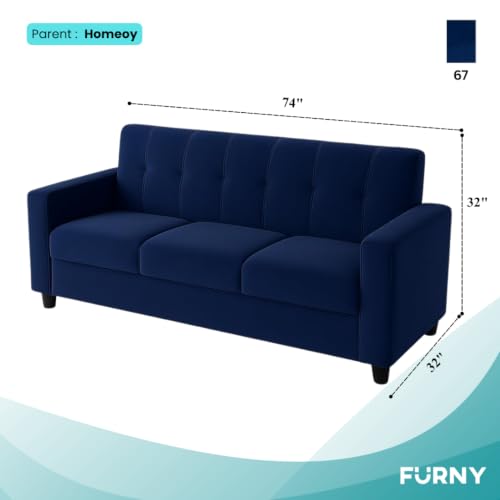 Image of FURNY Asano 3 Seater Fabric Sofa Set (Blue) | Durable Comfort | Modern Design | Ideal for Living Room