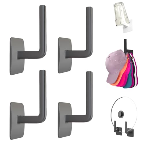 DYMSUP 4 Pcs Adhesive Hat Organizer for Baseball Caps, Hat Racks Hooks Holder Hangers for Cowboy Hat Ball Cap, Hat Storage Organizer for Closet Doors Wall - Highly Adhesive & Nail-Free. (Black)