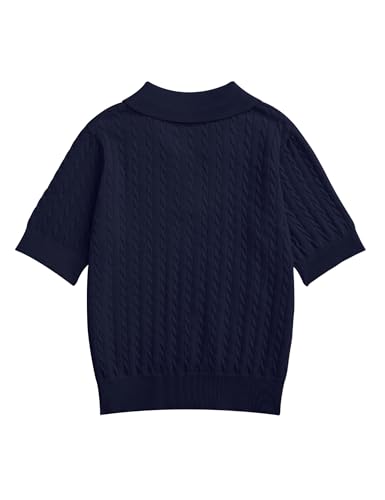 Image of Girls Short Sleeve Polo Shirt Summer Knit School Uniform Blouse V Neck Cable Pullover Sweater Tops 5-14 Years