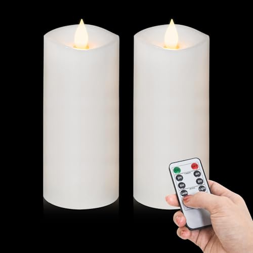 Image of 2PCS, 3 x 7 inches Flameless Candle with Remote Control, 3D Flickering Wick, Real Wax, Battery Candles,with Timer,Battery Powered Candles,for Holiday Home Decor,White