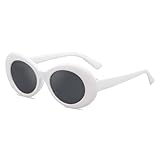 boqopod Retro Oval Sunglasses for Women Men Clout Goggles Trendy Round Kurt Cobain UV400 Glasses SG9750 (White)