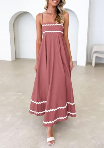 Image of PRETTYGARDEN Women's 2026 Summer Flowy Maxi Dress Casual Sleeveless Spaghetti Strap Ruffle Beach Long Dresses
