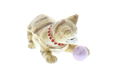 Ciel Collectables 1013591 Cat Playing With Ball Jeweled Enamel Trinket Box, 2.50" X 1.25" X 1.50" #TOP1