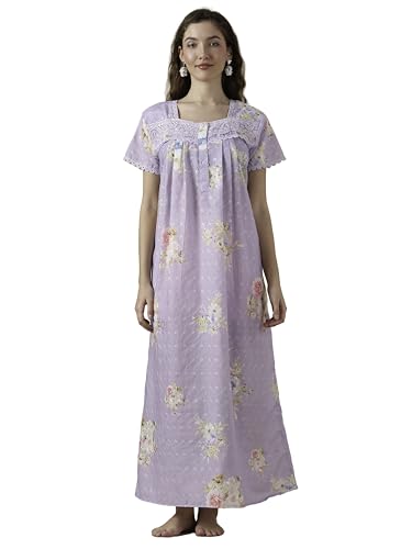 Image of 9shines Label Stylish Chikankari Cotton Nighty Maxi for Women | Full Length Nightgown | Nightdress with Pocket | Embroidery Nighty | Soft Comfortable Cotton Nightwear (1545)
