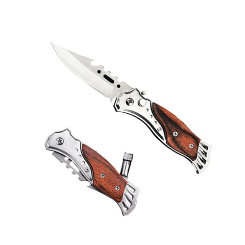 Genérico Cuchillo plegable multifuncional con linterna incorporada, herramienta portátil para exteriores, adecuado para transporte diario y camping al aire libre.