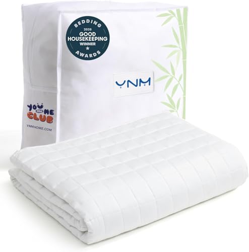 Image of YnM Cooling Weighted Blanket for Adults, 10lbs Heavy Bed Throw for One Person of 90lbs, Perfect for Hot Sleepers or Warm Climates with Rayon /Glass Beads(48x72 Inches,Twin /Full Bed, White)
