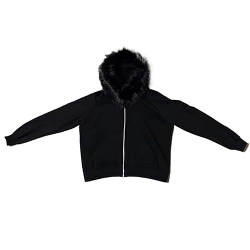 RSGMU Fur Hood Jacket Men Hoodie Zip Up Y2k Zip Up Hoodie Fur Hooded Jacket Warm Winter Coat for Men with Hood Collar (Black,Large)