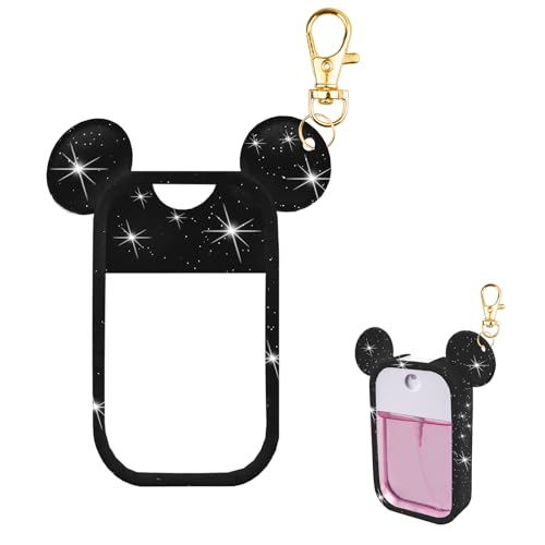 TERPINK Silicone Case Compatible with Touchland Hand Sanitizer Spray 1 fl oz Mouse Design Protective Case with Keychain Hand Sanitizer Spray Accessory 1 Pack (Glitter Sequin Black)