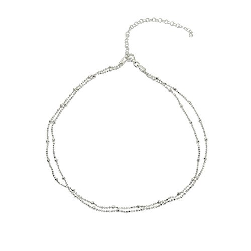 Sterling Silver Italian Double Strand Beads Chain Choker Necklace