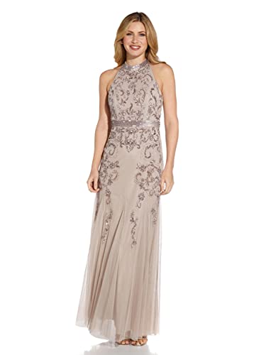 Adrianna Papell Women's Halter Beaded Gown, Marble, 14 #TOP2