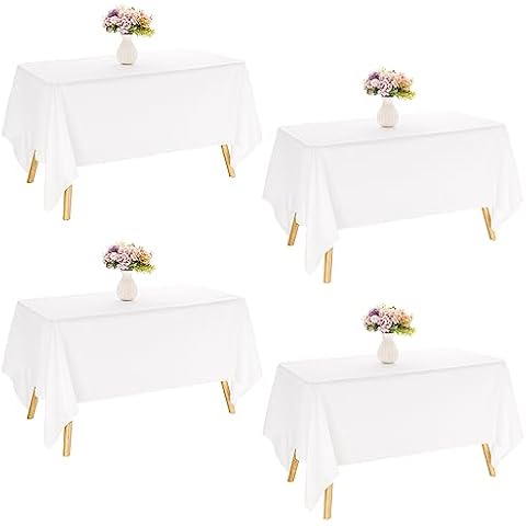 JALANCY 4 Pack Rectangle Tablecloth 60x102 Inch White Table Cloth for 6 Foot Rectangle Tables Washable Polyester Table Cover for Wedding Dining Table Buffet Parties Banquet Decoration（White） Cover