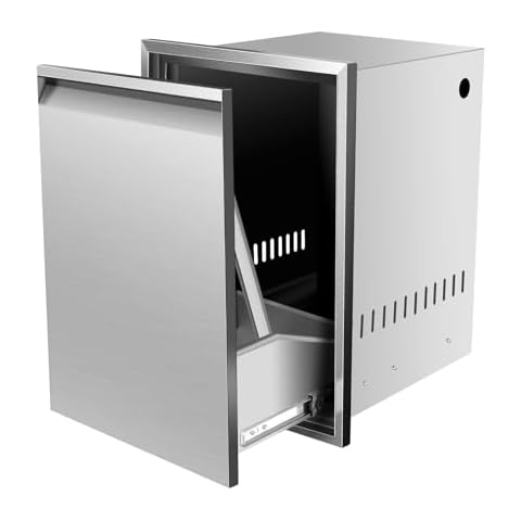 RAILEN Built-in Single Trash Drawer 16''Wx22.3''Hx18''D, Pull-Out Trash Drawer, Outdoor Kitchen Stainless Steel Trash Bin for BBQ Island Grill Station Cover