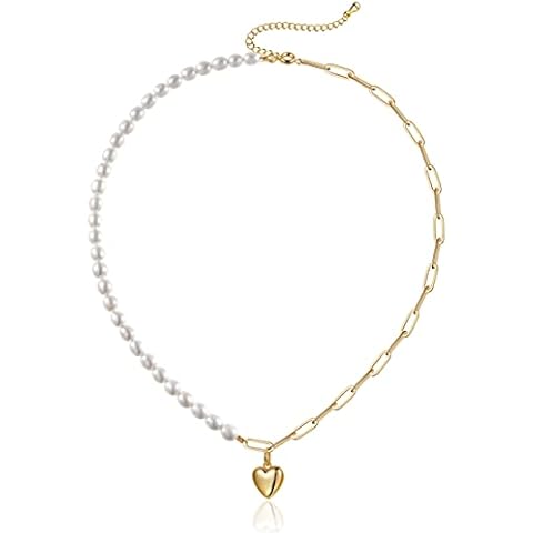 Love Heart Necklace Pendant 18 K Gold Plated Paper Clip Chain Pearl Chain Vintage Punk Figaro Charm Valentine Gift Women Jewelry Cover