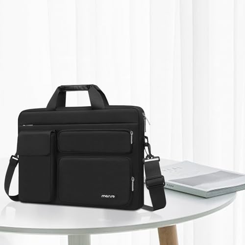 Image of MOSISO Laptop Shoulder Bag 14 inch, 14 inch Computer Bag Compatible with HP Lenovo Dell ASUS Acer, HP Stream, Dell Latitude with 2 Raised&1 Flapover&1 Horizontal Pocket&Handle&Belt, Black