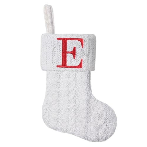 Pxniy White Knitted Mini Christmas Stockings 8 inch, Embroidered Initials