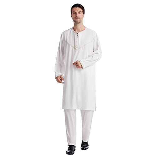 Thobe musulman deux pièces avec pantalon et ensemble caftan long à manches longues pour homme