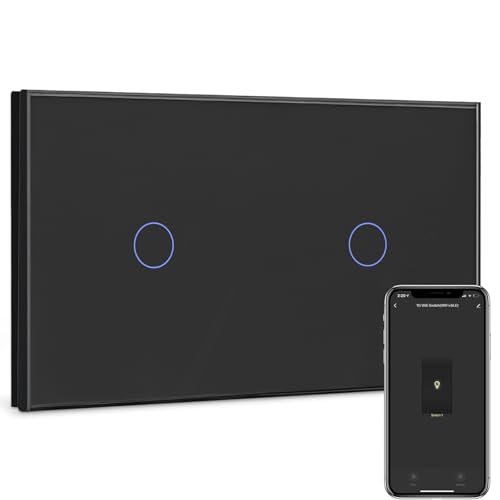 BSEED Smart Alexa, interruttore della luce a parete Double WiFi Touch, interruttore per luce da parete a 2 vie (corrente neutro) Alexa/Tuya/Google Home, vetro compatibile 157 x 86, bianco