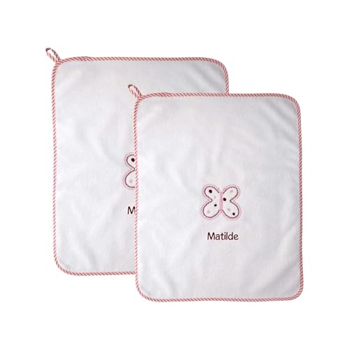 Coccole - Set Asilo 2 Asciugamani Personalizzati Bambini - Set Asilo Personalizzato con Nome in Cotone Anallergico - Asciugamano Asilo Personalizzato Farfalla Rosa