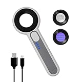 Handheld Magnifier 60X with UV&LED Lights Jeweler Loups Magnifying Glass with 30mm Optical Lens, Touch Light Control, Battery LED Indicator, Rechargeable Loupe Magnifier for Gemstones Watches Plants