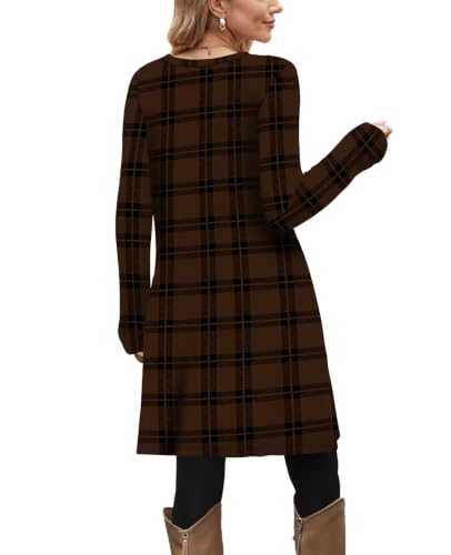Image of OFEEFAN Fall Dresses for Women 2026 Crew Neck Long Sleeve Dress with Pockets