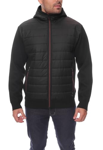 Image of CRK Men's Hooded Nylon Jacket with Knit Sleeves - Flannel Lined, Long Sleeve, Full-Zip Design