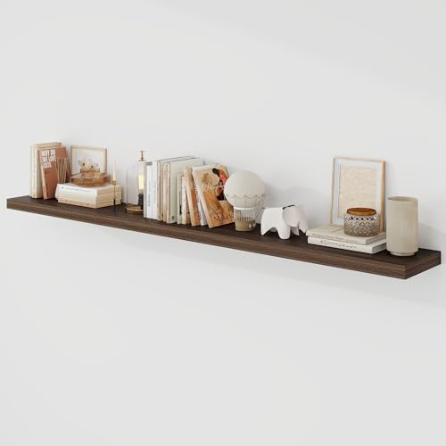 Acovy 72 Inch Floating Shelves 9.3 Deep Floating Shelf Wall Mounted 72 Wall Shelves Rustic Deep Bookshelf Large Display Shelves & Storage Shelves for Bedroom Living Room Walnut Set of 1