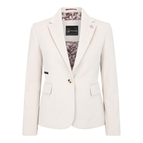 Image of TruClothing Women's Cream Wool Blend Tweed Herringbone Blazer - Cream 16