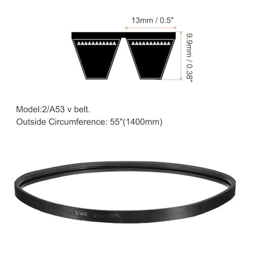 Image of uxcell 2 /A53 or 2 /4L550 Banded V-Belt Classic Wrapped Rubber, 2 Banded /2 Ribs, A Profile, 53 inch(1350mm) Inside Circumference