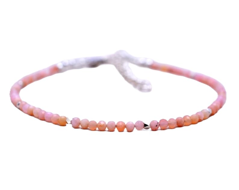 Bracelet opale rose rondelle facettée argent 7 pouces fin