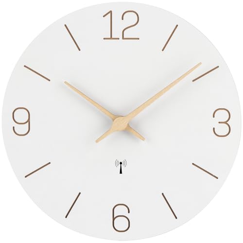 Warminn Orologio da parete radiocontrollato silenzioso 30 cm grigio alimentato a batteria semplice e moderno decorazione nera dell'onda radio in legno orologio retrò camera da letto soggiorno cucina