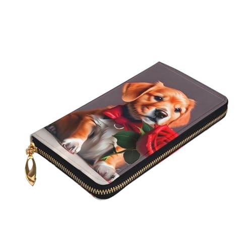 Gentleman-like dog Leather Long Wallet, 12 Credit Card Slots, 3 Cash Slots, Coin Compartment, Unisex3
