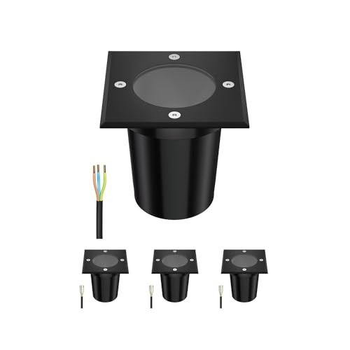 ledscom.de 4 pièces luminaire encastré de sol RELI pour l'extérieur, IP67, noir, carré, 11 x 11cm, 1x GU10 max. 15W