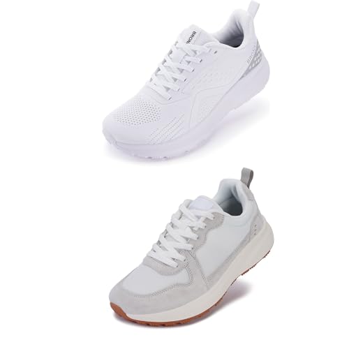 BRONAX Womens Wide Toe Box Shoes Light White and Grey Size 7w