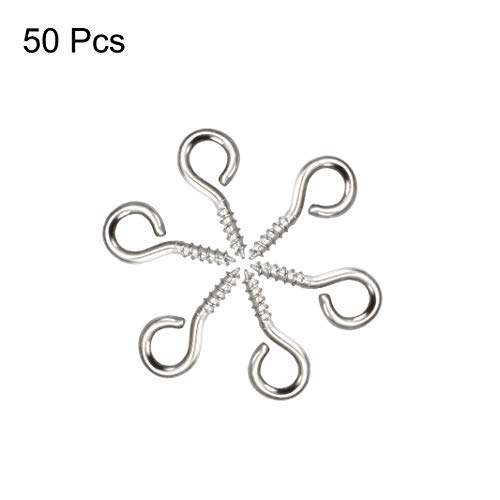 Uxcell A19010700UX0327 0.59 Inch Small Screw Eye Hooks Self Tapping Screws Carbon Steel Screw-In Hanger Eye-Shape Ring Hooks Silver 50Pcs thumb #1