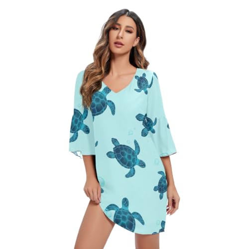 Vestido de gasa con tortugas marinas de tacto sedoso y caída premium