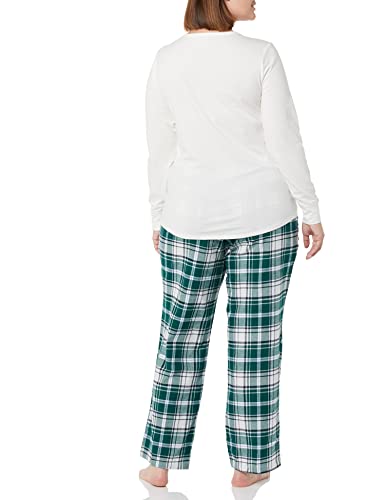 Amazon Essentials Women's Lightweight Flannel Pant And Long-Sleeve T-Shirt Sleep Set (Available In Plus Size), Green/White/Clay, Plaid, Medium #TOP1