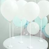 Tableclothsfactory 5 Pack 17' White Balloon Stand Kit Stick Balloon Column with Beautiful Flower Base for Wedding Party Decoration