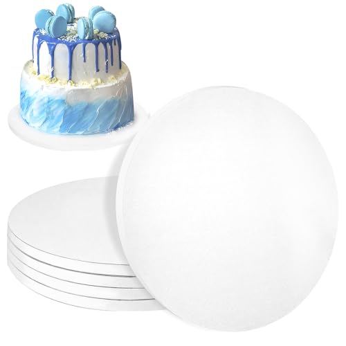 lakudayy 5 Pcs Cake Boards 12 inch Cake Board 12mm Thick White Cake Board Reusable Corrugated Cake Boards Strong Round for Multi Layer Cakes Fruit Cakes Wedding Birthday Party