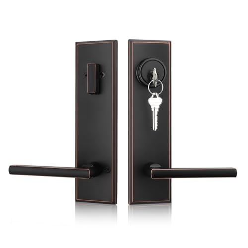 Image of Haidms Oil Rubbed Bronze Front Door Handle Set, Entry Door Lever and Deadbolt Set with Reversible,Exterior Door Lock Set, Modern Square Front Door Hardware