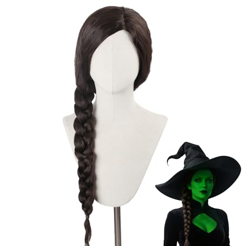 playneeu Witch Elphaba Extra Long Braided Wigs Black Brown Witch Cosplay Braid Wig for Women Movie Halloween Party