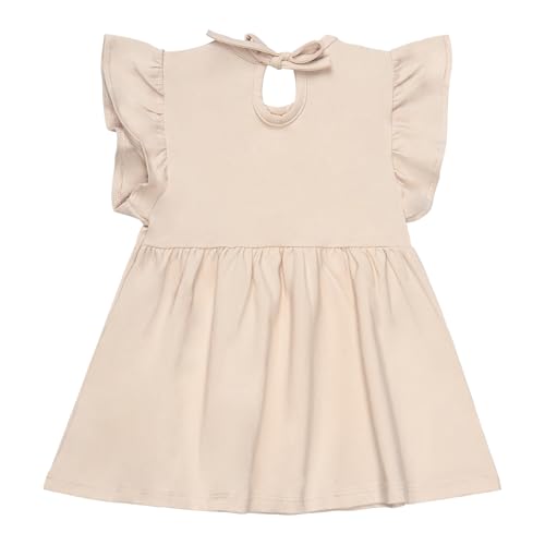 2Pack Toddler Baby Girl Boho Dress Cotton Ruffle Sleeve Solid Floral Print Summer Beach Sundress4