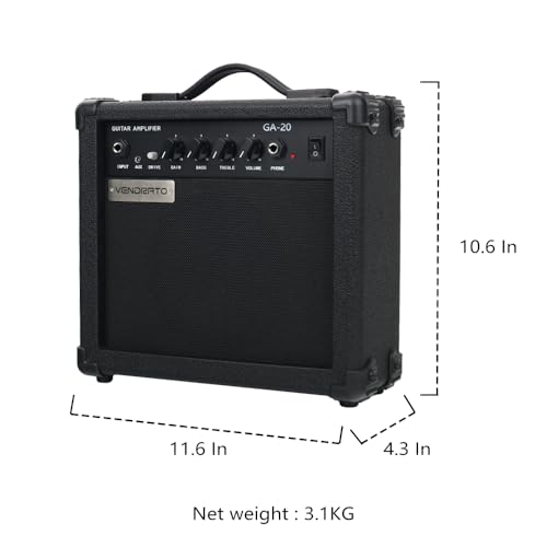 Electric Guitar Amplifier 20w amp Black Color gain bass Treble 3.5mm aux in Drive 6.5mm Guitar Input Headphone Portable for Beginner Starter Practice Travel amp noiseless Cable Pick and Adapter in - Thumbnail 2